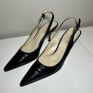 Coach Alena Black Leather Pointy Slingback High Heels Dress Women's Shoes 7 1/2